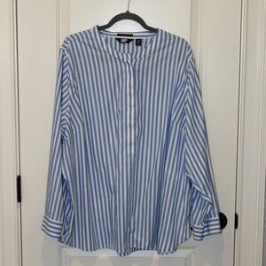Lands’ End Women’s Size 3X (24W) No Iron Popover Blouse – Blue & White Stripe